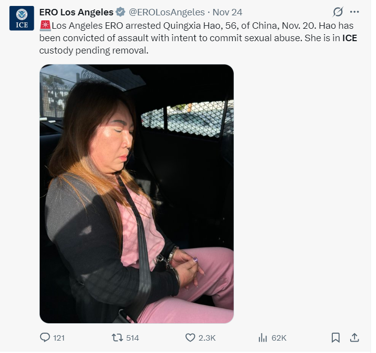 5旬华女来自中国 罪行累累遭ICE逮捕